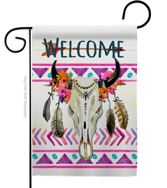 Bohemian Bull Skull - Southwest Country & Primitive Vertical Impressions Decorative Flags HG137009 Made In USA