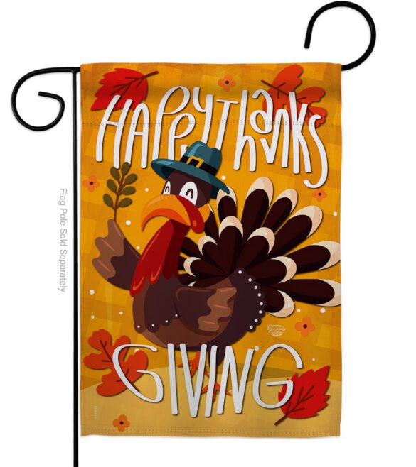 Happy Thanksgiving Turkey - Thanksgiving Fall Vertical Impressions Decorative Flags HG192043 Made In USA