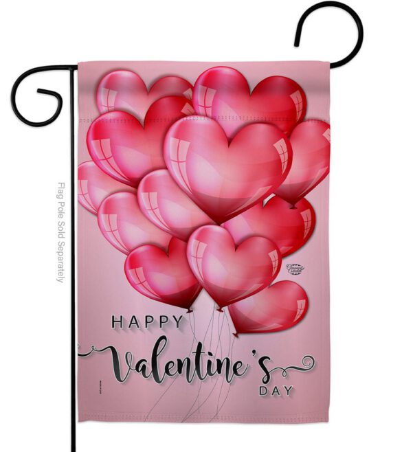 Happy Love Balloons - Valentines Spring Vertical Impressions Decorative Flags HG192150 Made In USA