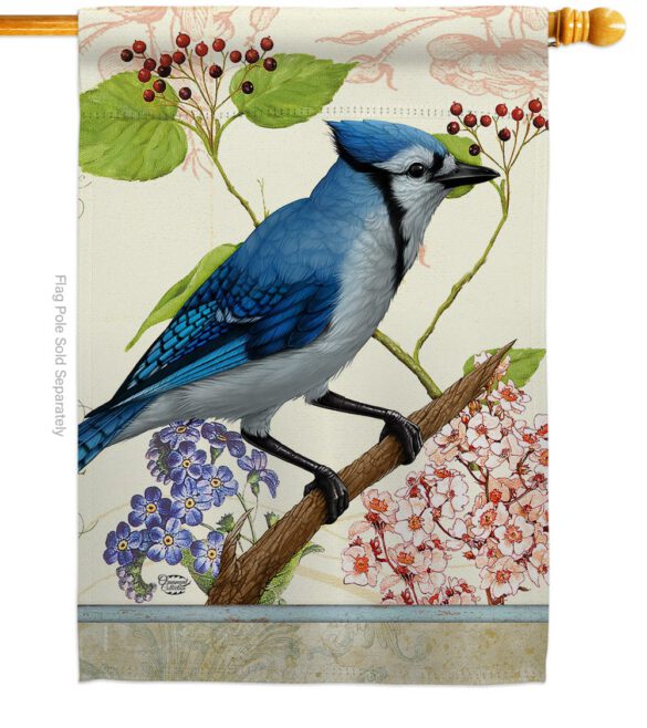 Blue Jay Floral - Birds Garden Friends Vertical Impressions Decorative Flags HG191052 Made In USA - Image 2