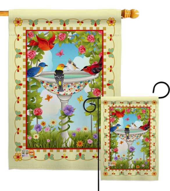 Bathing Birds Ivory - Birds Garden Friends Vertical Impressions Decorative Flags HG105037 Made In USA