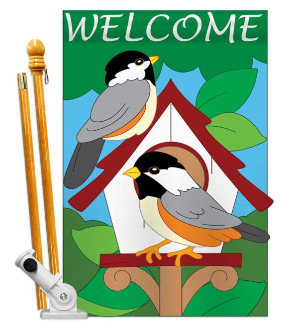 Bird House - Birds Garden Friends Vertical Applique Decorative Flags HG105030 - Image 2