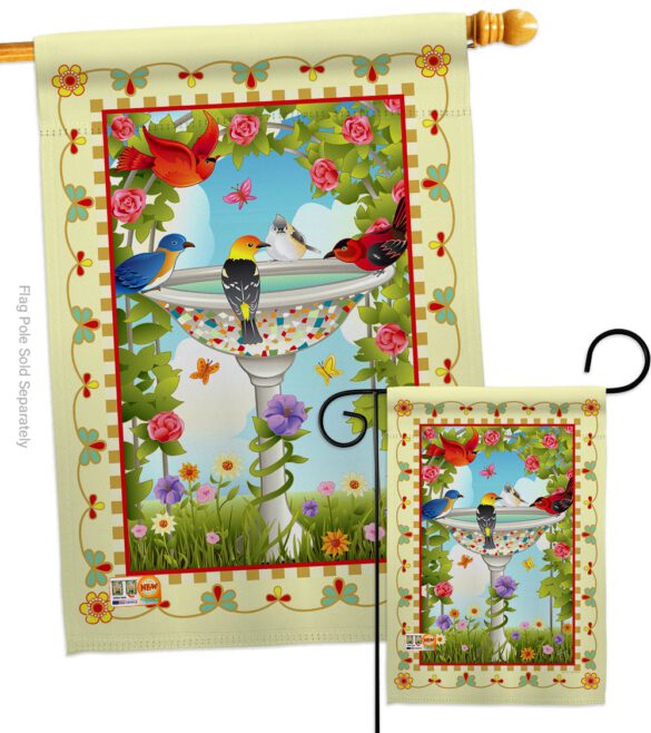 Bathing Birds Ivory - Birds Garden Friends Vertical Impressions Decorative Flags HG105037 Made In USA - Image 4