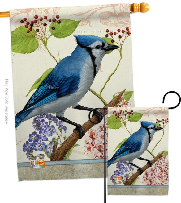 Blue Jay Floral - Birds Garden Friends Vertical Impressions Decorative Flags HG191052 Made In USA - Image 3