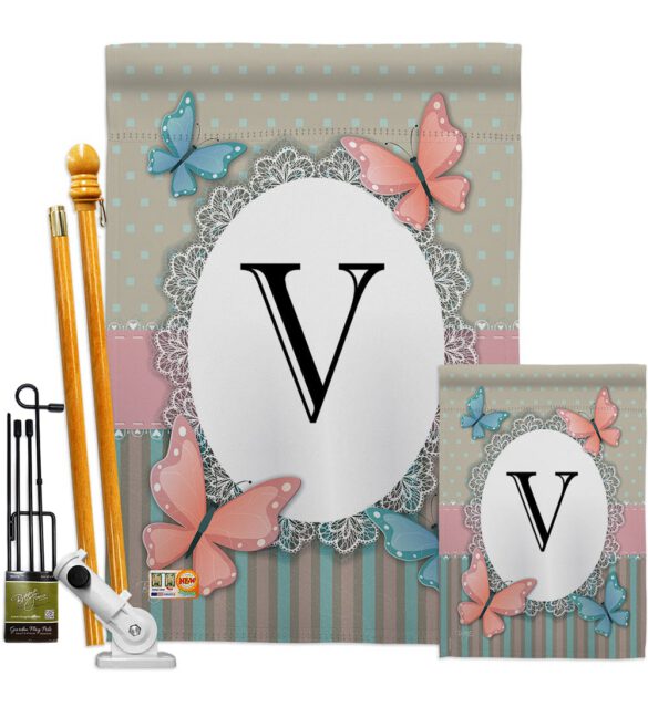 Butterflies V Initial - Bugs & Frogs Garden Friends Vertical Impressions Decorative Flags HG130152 Made In USA - Image 6