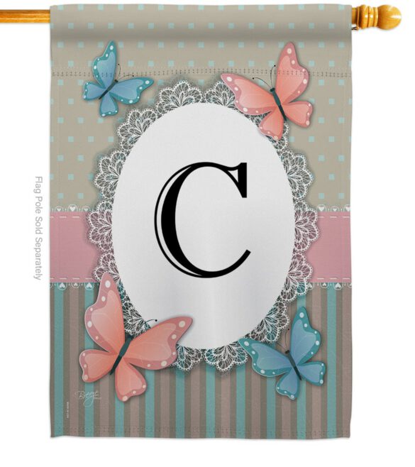 Butterflies C Initial - Bugs & Frogs Garden Friends Vertical Impressions Decorative Flags HG130133 Made In USA - Image 2