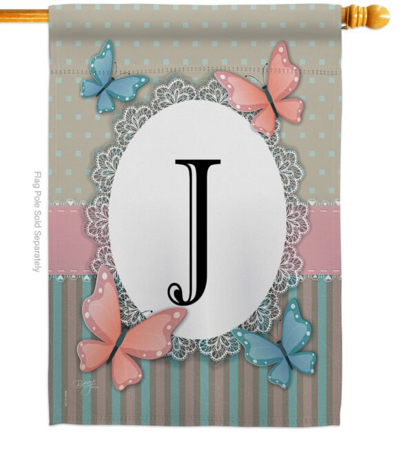 Butterflies J Initial - Bugs & Frogs Garden Friends Vertical Impressions Decorative Flags HG130140 Made In USA - Image 2