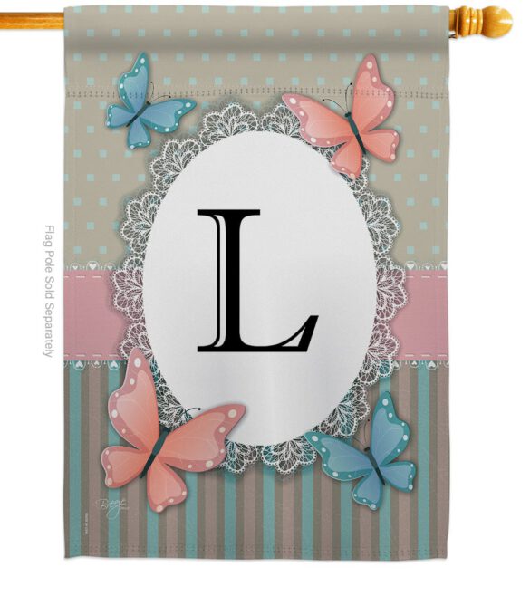 Butterflies L Initial - Bugs & Frogs Garden Friends Vertical Impressions Decorative Flags HG130142 Made In USA - Image 2