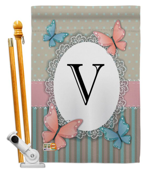 Butterflies V Initial - Bugs & Frogs Garden Friends Vertical Impressions Decorative Flags HG130152 Made In USA - Image 5