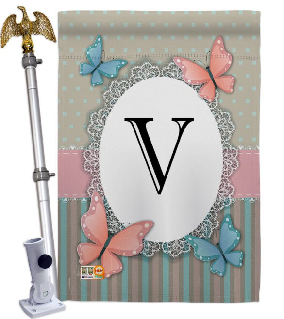 Butterflies V Initial - Bugs & Frogs Garden Friends Vertical Impressions Decorative Flags HG130152 Made In USA - Image 13