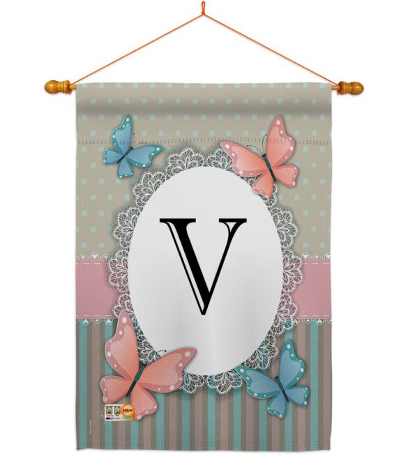 Butterflies V Initial - Bugs & Frogs Garden Friends Vertical Impressions Decorative Flags HG130152 Made In USA - Image 14