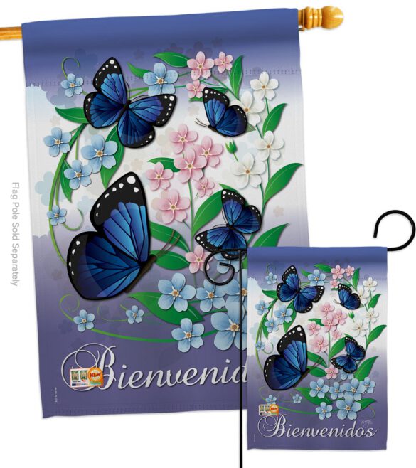 Bienvenidos Mariposas Celestes - Bugs & Frogs Garden Friends Vertical Impressions Decorative Flags HG104073 Made In USA - Image 3