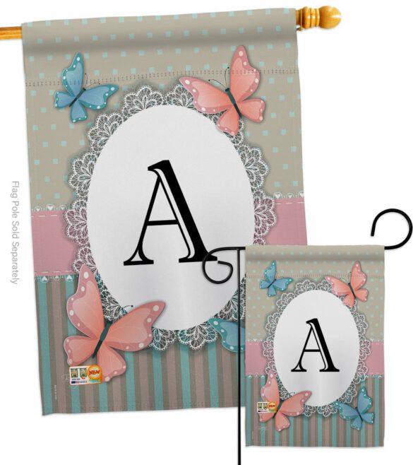Butterflies A Initial - Bugs & Frogs Garden Friends Vertical Impressions Decorative Flags HG130131 Made In USA - Image 3