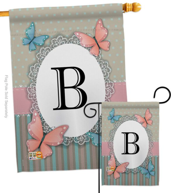 Butterflies B Initial - Bugs & Frogs Garden Friends Vertical Impressions Decorative Flags HG130132 Made In USA - Image 3