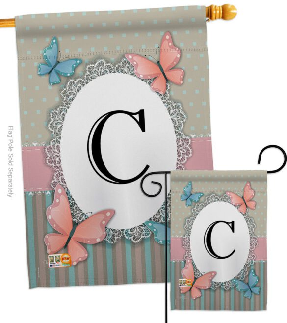 Butterflies C Initial - Bugs & Frogs Garden Friends Vertical Impressions Decorative Flags HG130133 Made In USA - Image 3