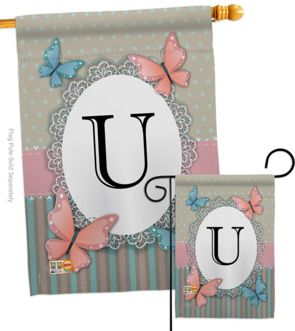 Butterflies U Initial - Bugs & Frogs Garden Friends Vertical Impressions Decorative Flags HG130151 Made In USA - Image 3