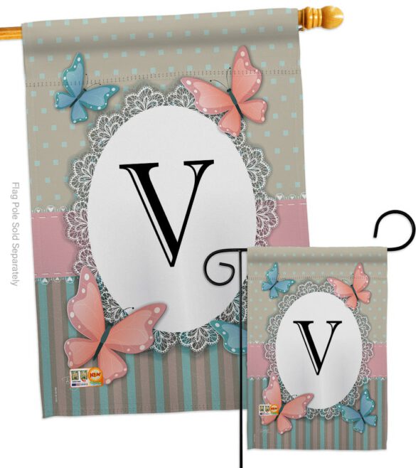 Butterflies V Initial - Bugs & Frogs Garden Friends Vertical Impressions Decorative Flags HG130152 Made In USA - Image 3