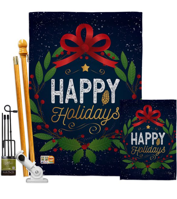 Happy Holidays Wreath - Christmas Winter Vertical Impressions Decorative Flags HG114149 Made In USA - Image 6