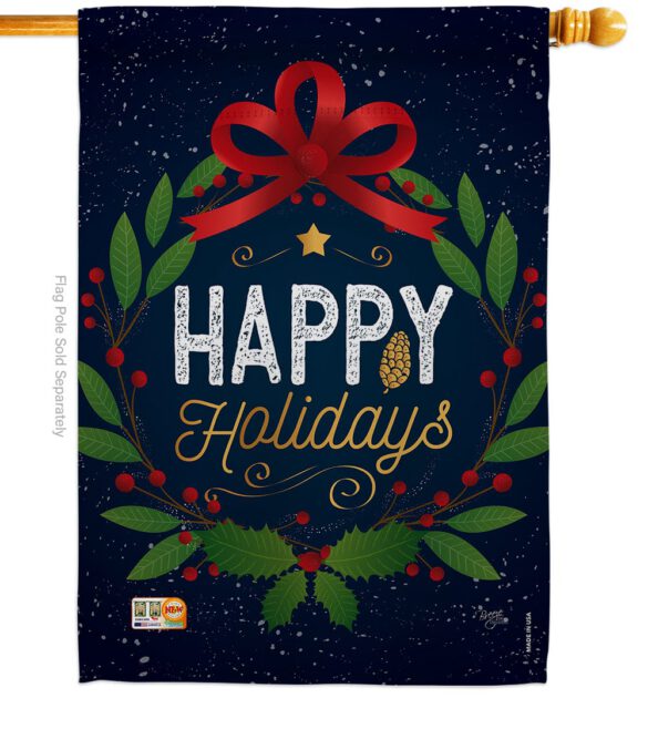 Happy Holidays Wreath - Christmas Winter Vertical Impressions Decorative Flags HG114149 Made In USA - Image 2