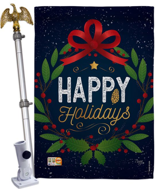 Happy Holidays Wreath - Christmas Winter Vertical Impressions Decorative Flags HG114149 Made In USA - Image 13