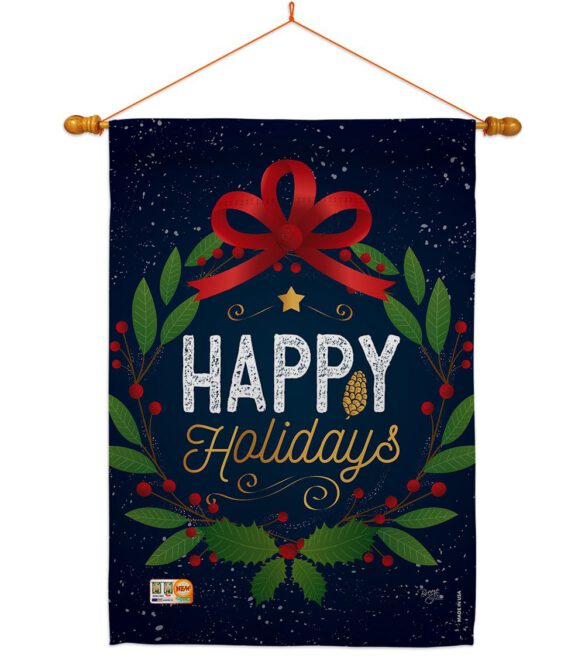 Happy Holidays Wreath - Christmas Winter Vertical Impressions Decorative Flags HG114149 Made In USA - Image 14