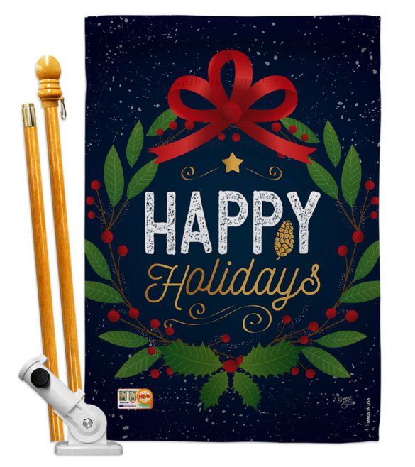 Happy Holidays Wreath - Christmas Winter Vertical Impressions Decorative Flags HG114149 Made In USA - Image 5