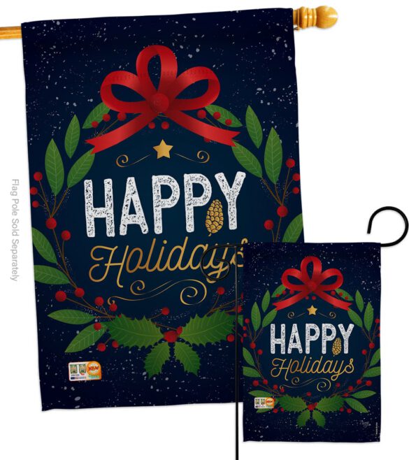 Happy Holidays Wreath - Christmas Winter Vertical Impressions Decorative Flags HG114149 Made In USA - Image 3
