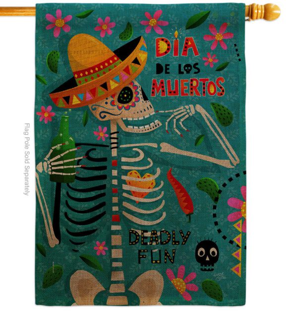Dia de Muetos Fun - Halloween Fall Vertical Impressions Decorative Flags HG120072 Made In USA - Image 23