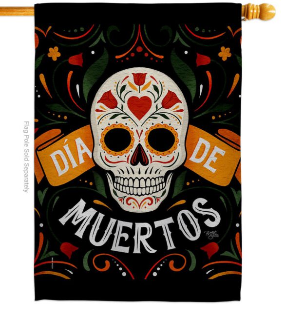Dia de Muetos Skull - Halloween Fall Vertical Impressions Decorative Flags HG120073 Made In USA - Image 2