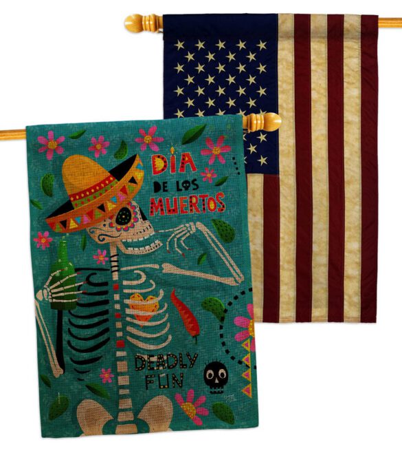 Dia de Muetos Fun - Halloween Fall Vertical Impressions Decorative Flags HG120072 Made In USA - Image 29