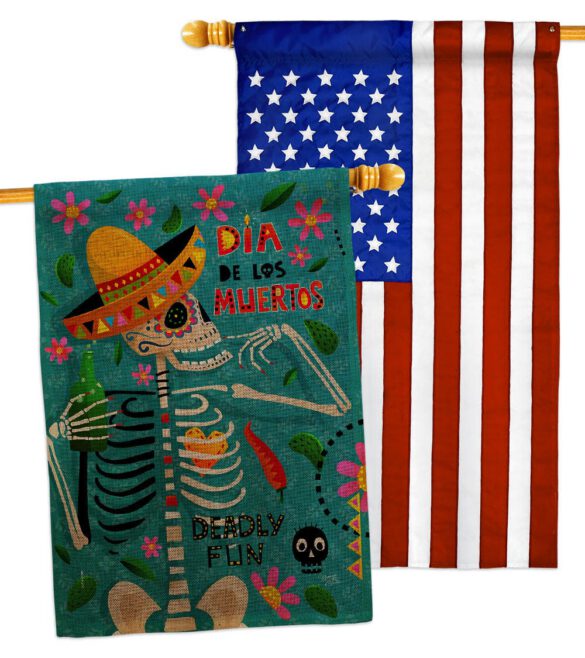 Dia de Muetos Fun - Halloween Fall Vertical Impressions Decorative Flags HG120072 Made In USA - Image 31