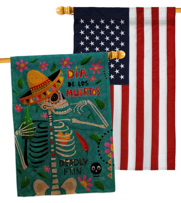 Dia de Muetos Fun - Halloween Fall Vertical Impressions Decorative Flags HG120072 Made In USA - Image 36