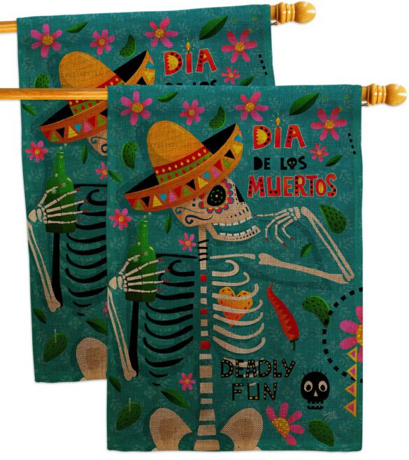 Dia de Muetos Fun - Halloween Fall Vertical Impressions Decorative Flags HG120072 Made In USA - Image 33