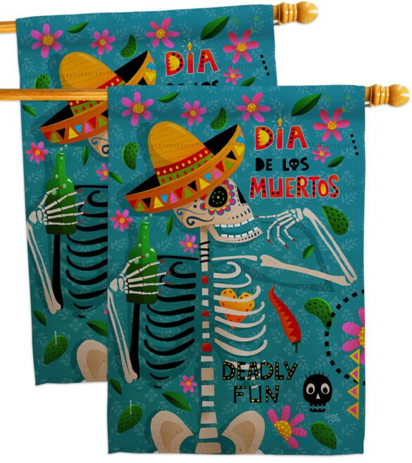 Dia de Muetos Fun - Halloween Fall Vertical Impressions Decorative Flags HG120072 Made In USA - Image 12