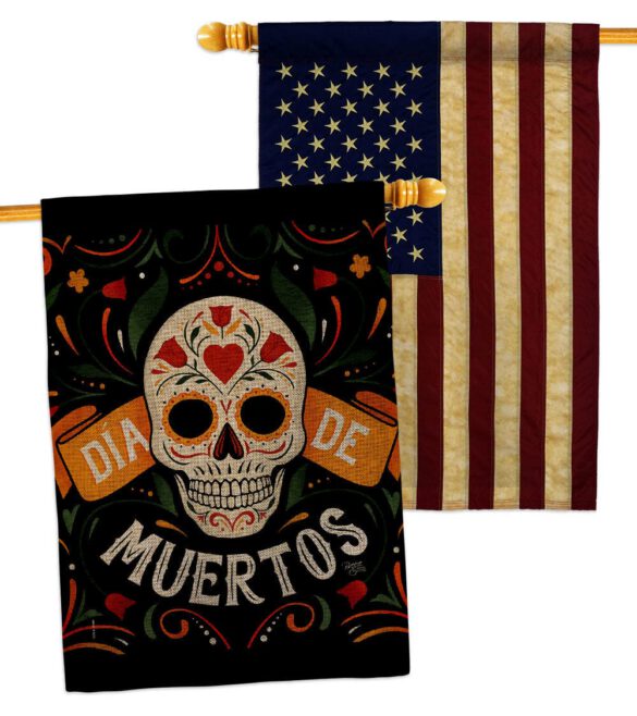 Dia de Muetos Skull - Halloween Fall Vertical Impressions Decorative Flags HG120073 Made In USA - Image 28