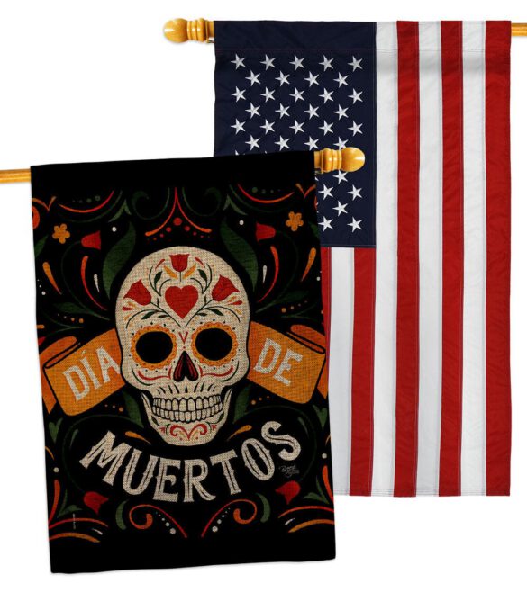 Dia de Muetos Skull - Halloween Fall Vertical Impressions Decorative Flags HG120073 Made In USA - Image 35