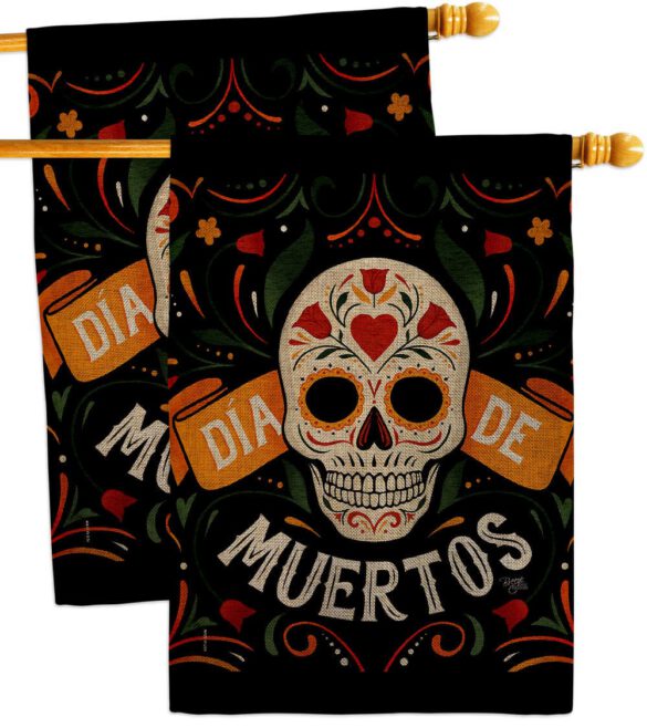 Dia de Muetos Skull - Halloween Fall Vertical Impressions Decorative Flags HG120073 Made In USA - Image 32