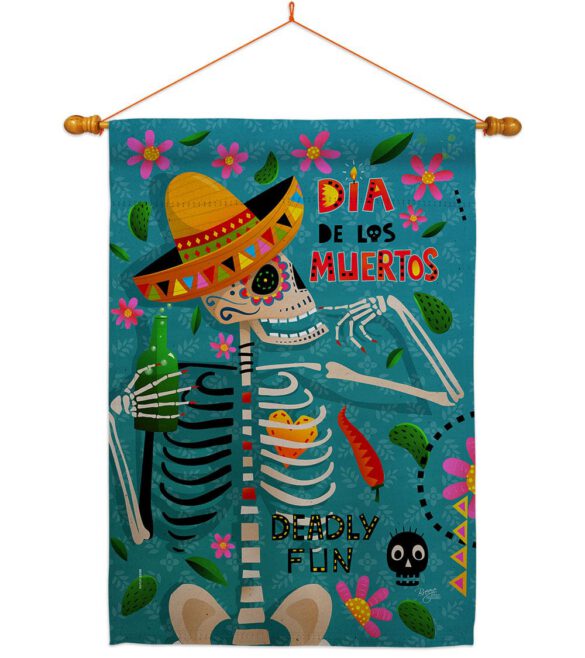 Dia de Muetos Fun - Halloween Fall Vertical Impressions Decorative Flags HG120072 Made In USA - Image 21
