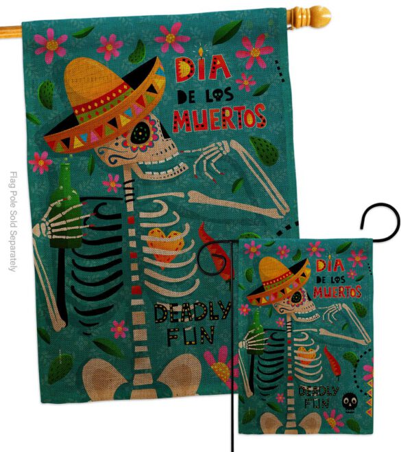 Dia de Muetos Fun - Halloween Fall Vertical Impressions Decorative Flags HG120072 Made In USA - Image 24