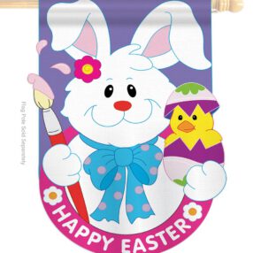 Bunny With Chick - Easter Spring Vertical Applique Decorative Flags HG103031
