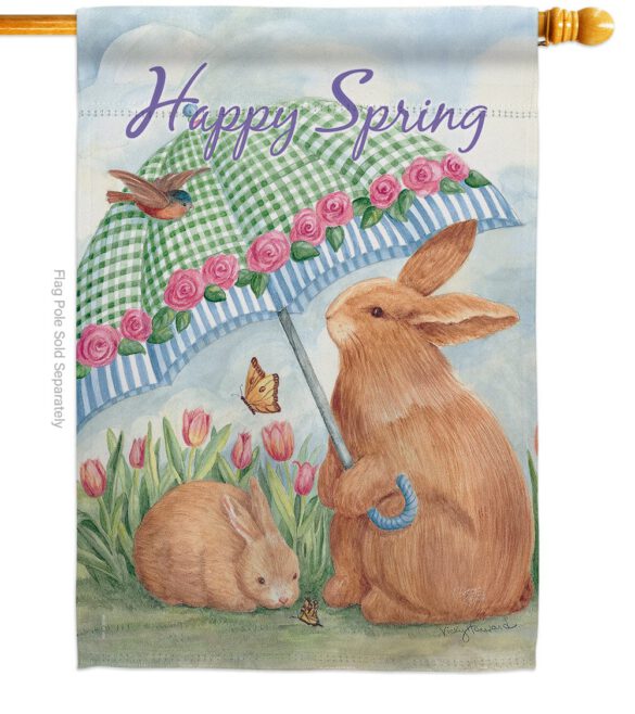 Bunnies With Umbrella - Easter Spring Vertical Impressions Decorative Flags HG103060 Made In USA - Image 2