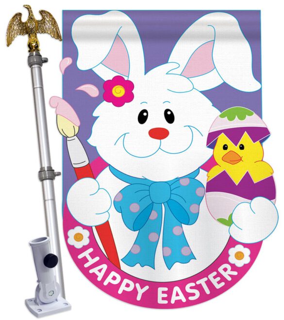 Bunny With Chick - Easter Spring Vertical Applique Decorative Flags HG103031 - Image 3