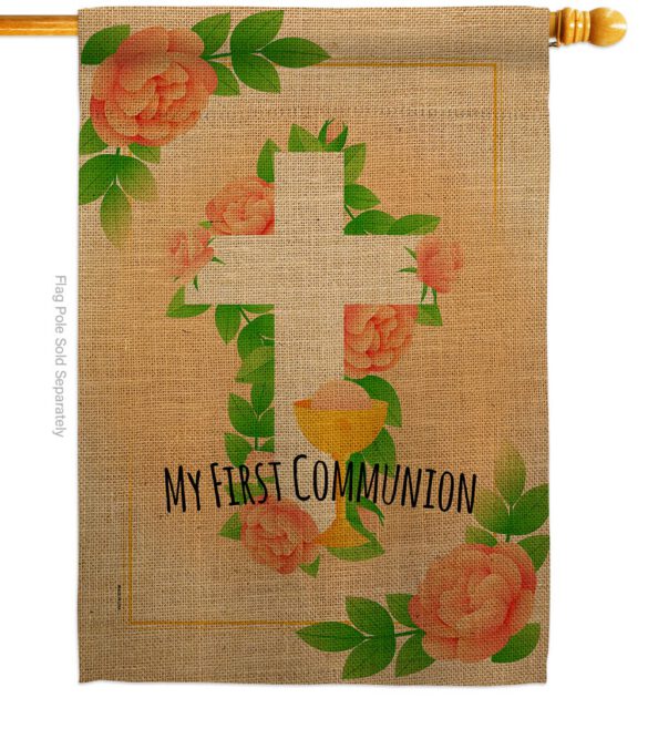 Floral Frist Communion - Faith & Religious Inspirational Vertical Impressions Decorative Flags HG103064 Made In USA - Image 2