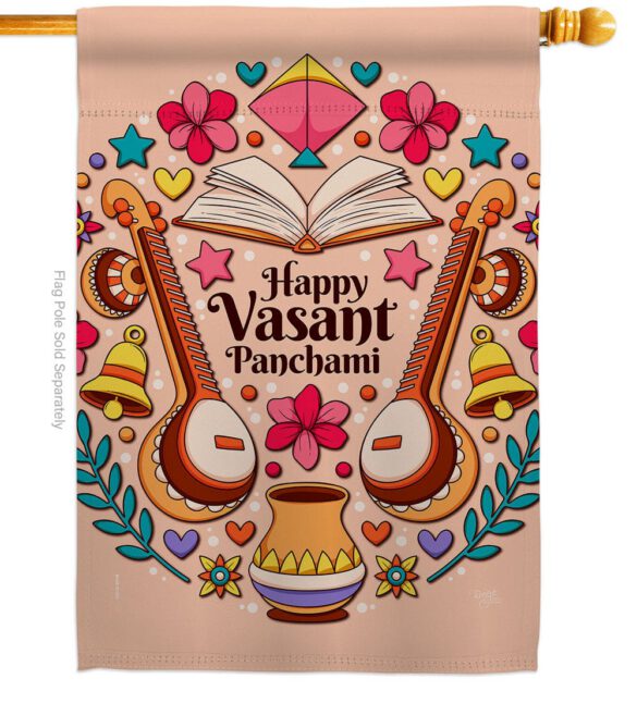 Happy Vasant Panchami - Faith & Religious Inspirational Vertical Impressions Decorative Flags HG103076 Made In USA - Image 2
