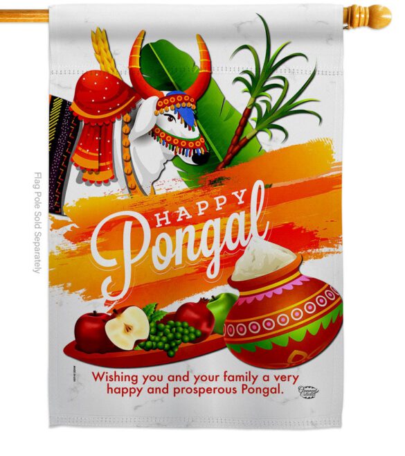 Happy Prosperous Pongal - Faith & Religious Inspirational Vertical Impressions Decorative Flags HG192514 Made In USA - Image 2