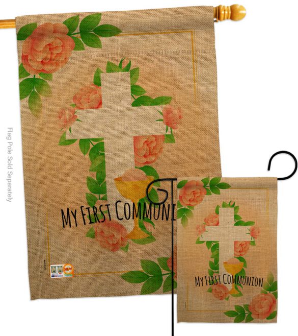 Floral Frist Communion - Faith & Religious Inspirational Vertical Impressions Decorative Flags HG103064 Made In USA - Image 3