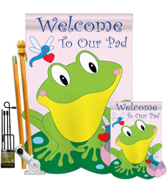 Friendly Frog - Farm Animals Nature Vertical Applique Decorative Flags HG110036 - Image 5