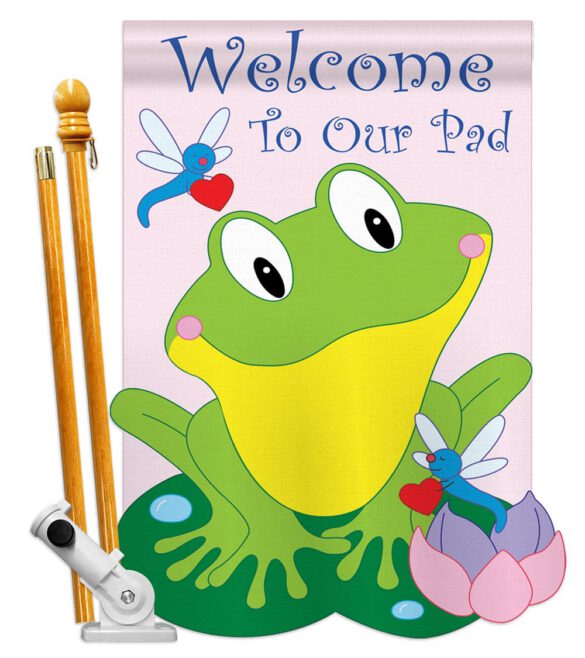 Friendly Frog - Farm Animals Nature Vertical Applique Decorative Flags HG110036 - Image 2