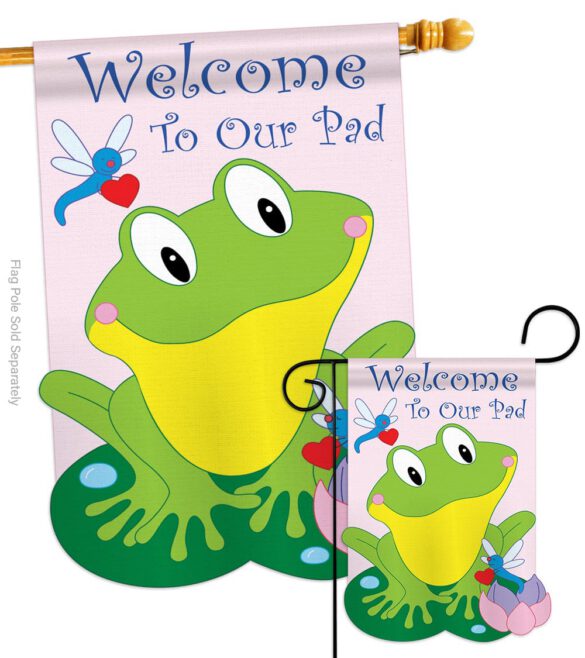 Friendly Frog - Farm Animals Nature Vertical Applique Decorative Flags HG110036 - Image 4