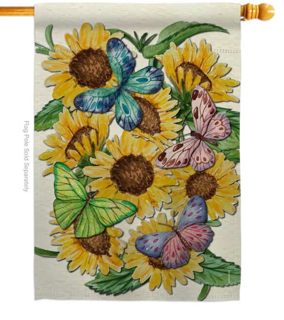 Butterflies On Sunflower - Floral Spring Vertical Impressions Decorative Flags HG104093 Made In USA - Image 2